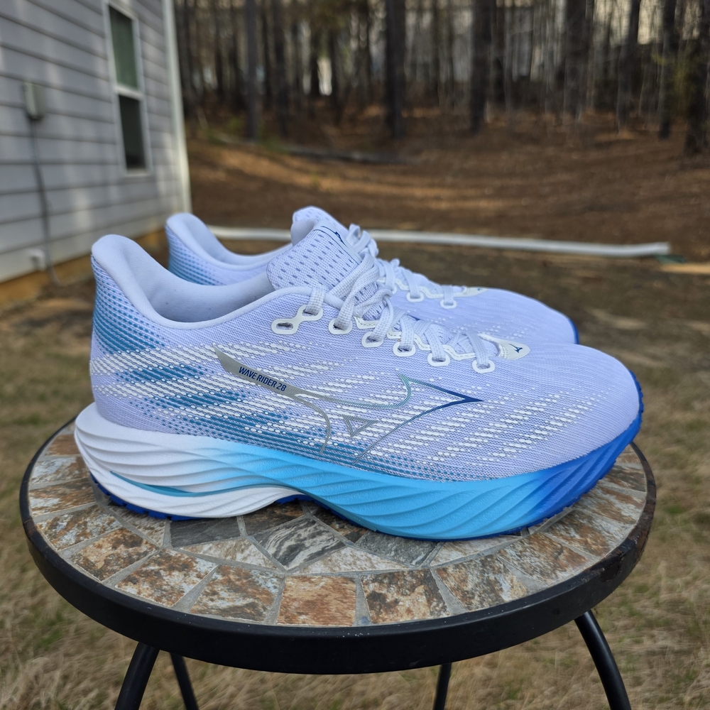 Mizuno Wave Rider 28 J1GD240321 White/Mugen Blue Running Shoes Women's Size 9.5